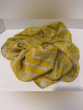 Lightweight Yellow and Gray Striped Scarf 60” long